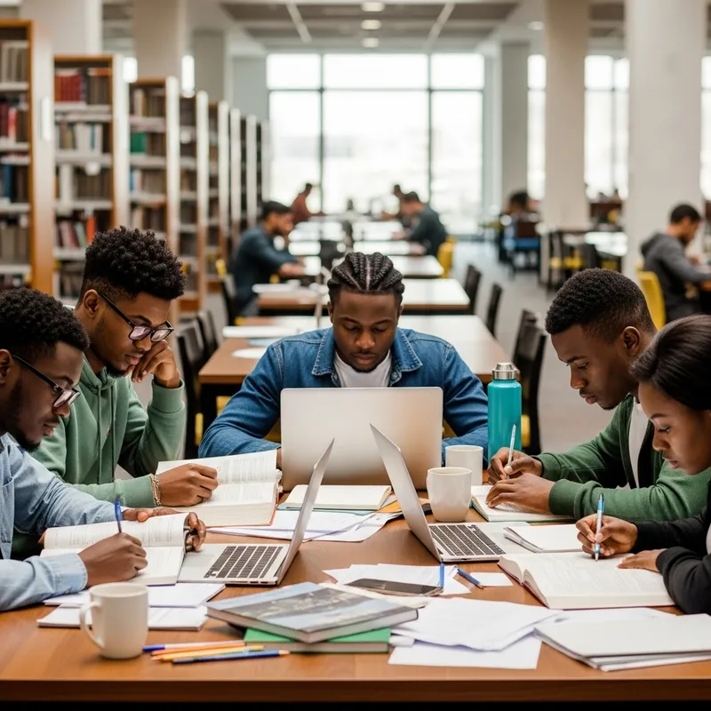 African Students Studying in a Library Environment