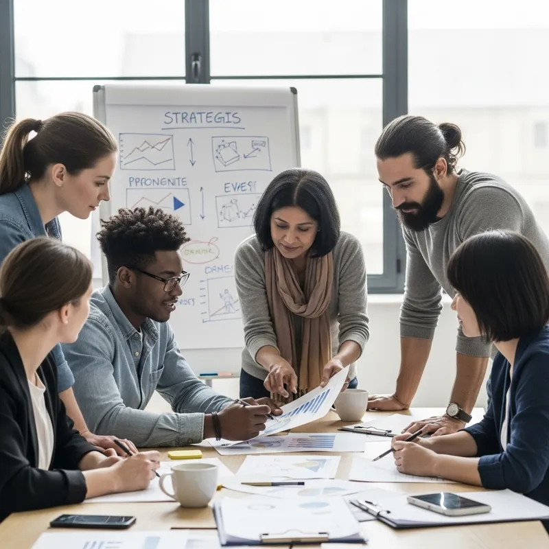 Diverse Team Collaboration: Multicultural Group Engaged in Strategy Session