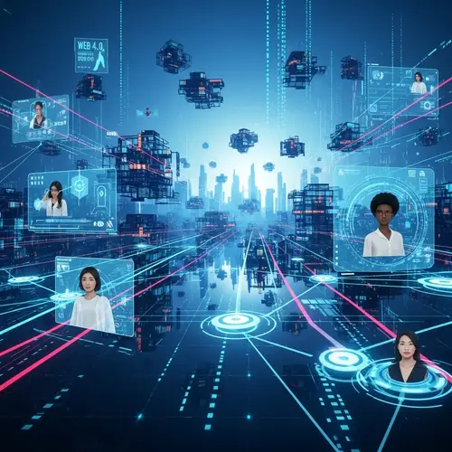 Futuristic Web 4.0 and Virtual Worlds Concept