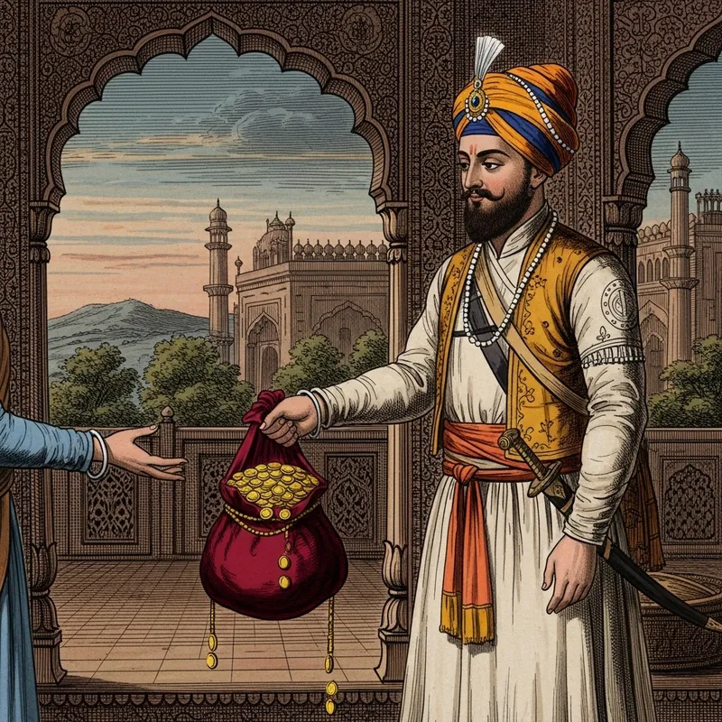 18th Century Sikh Man Offering Gold Coins