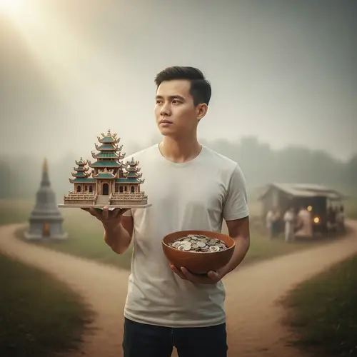 Vietnamese Man Deciding: Build Temple or Aid Impoverished?