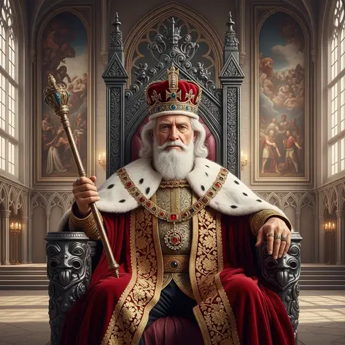 Regal Old King on Throne with Wisdom and Authority