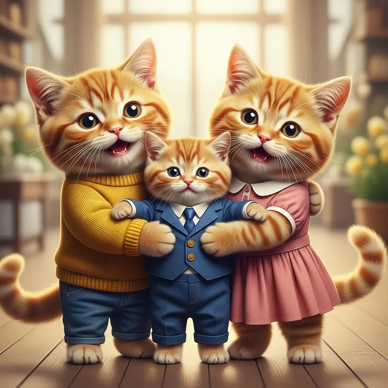 Hyperrealistic Ginger British Cats in Yellow & Pink Attire