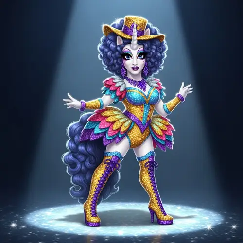 Fashion-Conscious Drag Queen Unicorn in Extravagant Outfit