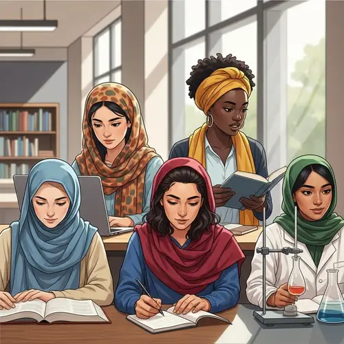 Diverse Female Students in Academic Setting with Headscarves