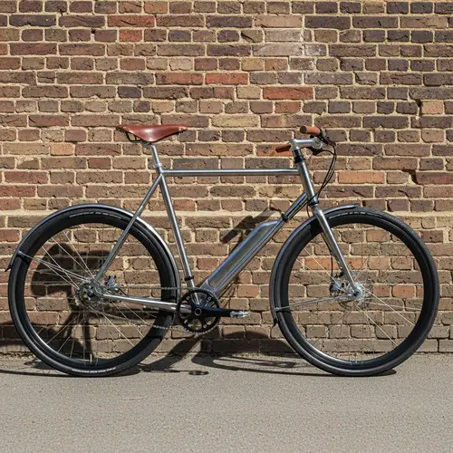 Sleek Metallic Silver Bike against Rustic Brick Wall