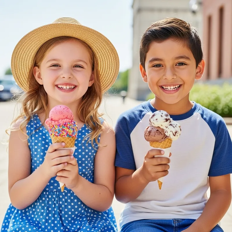 Summer Joy: Kids Delighting in Ice Cream Treats Under the Sun