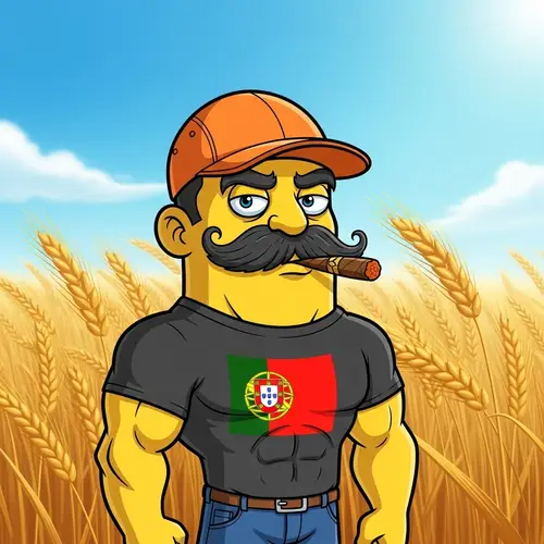 Cartoon Character with Mustache and Cigar in Portugal Flag T-shirt