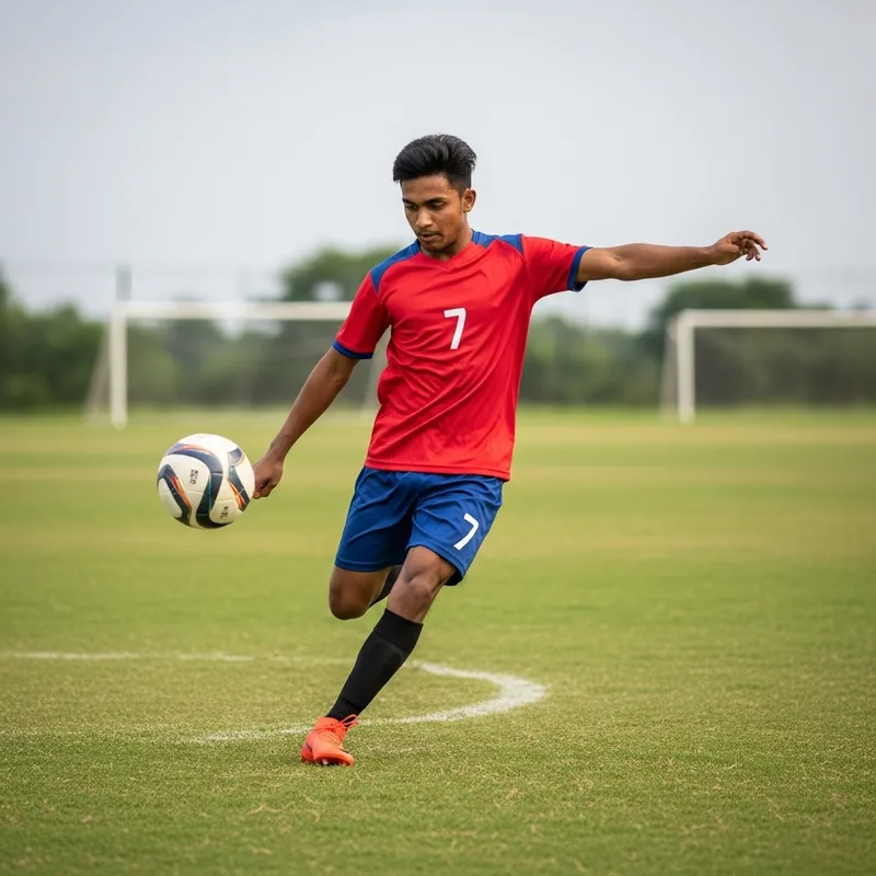 Exciting Football Moment: Young South Asian Man in Action