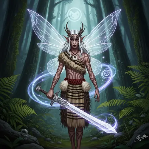 Patupaierehi: Mythical Maori Vampire Fairy in Fern Forest