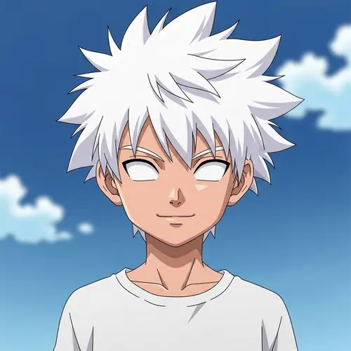 Anime Boy with Tan Skin and White Hair