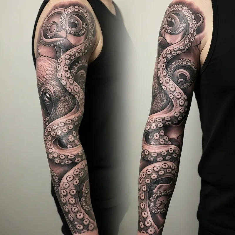 Majestic Octopus Sleeve Tattoo Design
