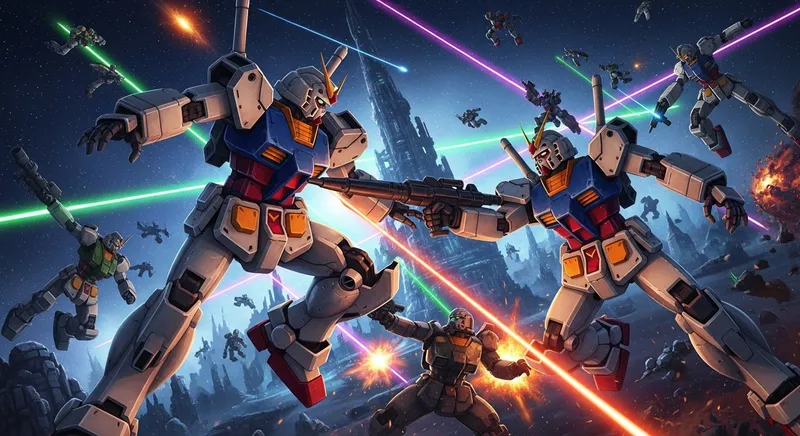 Epic Space Battle: Giant Robotic Suits Clash in Anime-inspired Warfare Epic Space Battle: Giant Robotic Suits Clash in Anime-inspired Warfare