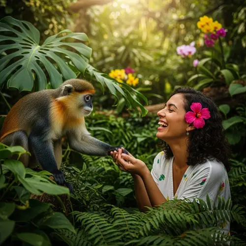 Playful Monkey and Companion in Vibrant Jungle Setting