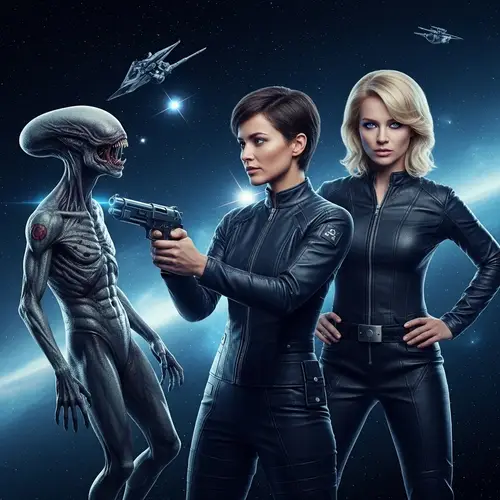 Futuristic Sci-Fi Scenario: Brunette & Blonde Star in Soviet Cinema Tribute