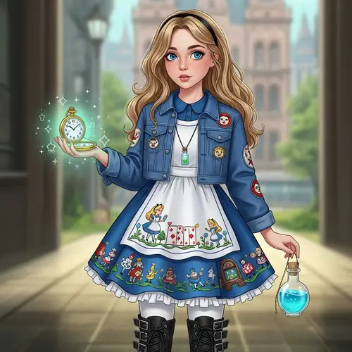 Alice Evergreen - Modern Wonderland Explorer with Magical Accessories