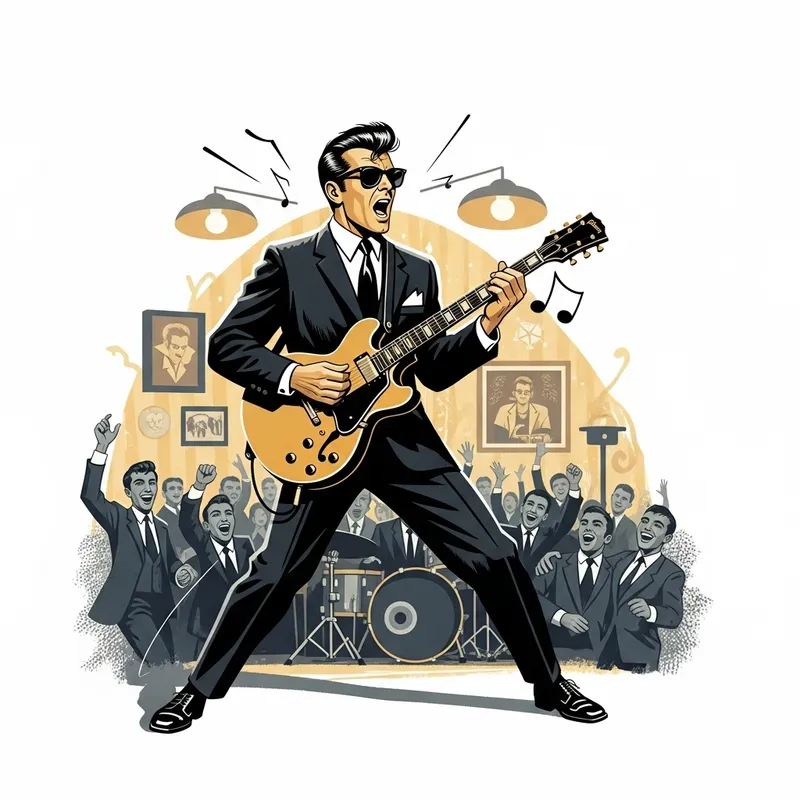 Vintage 50s Rock 'n' Roll Guitarist Illustration