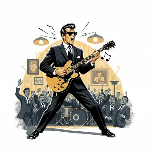 50's Style Illustration: Guitar-Playing Man in Suit