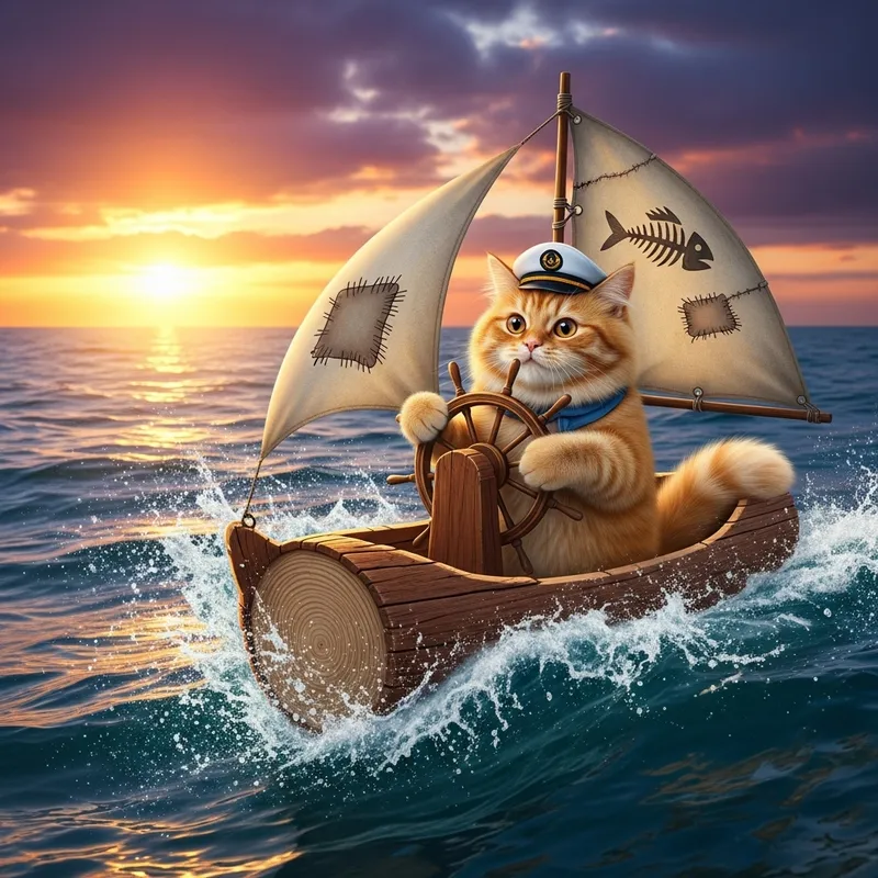 Cat Sailing on the Sea - Serene Moment
