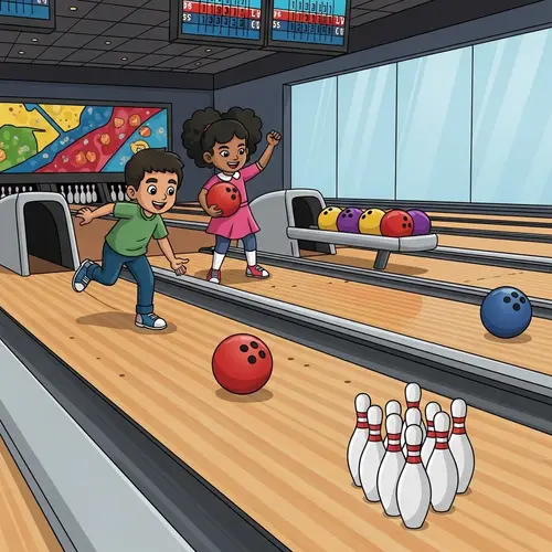 Colorful Cartoon of Diverse Children Bowling Fun
