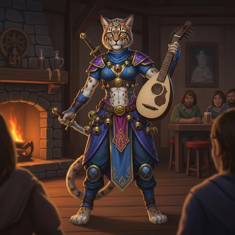 Tabaxi Female Entertainer Bard: The Rogue's Performance Tabaxi Female Entertainer Bard: The Rogue's Performance