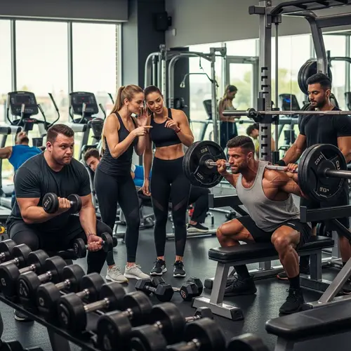 Diverse Fitness Scenes at a Busy Gym