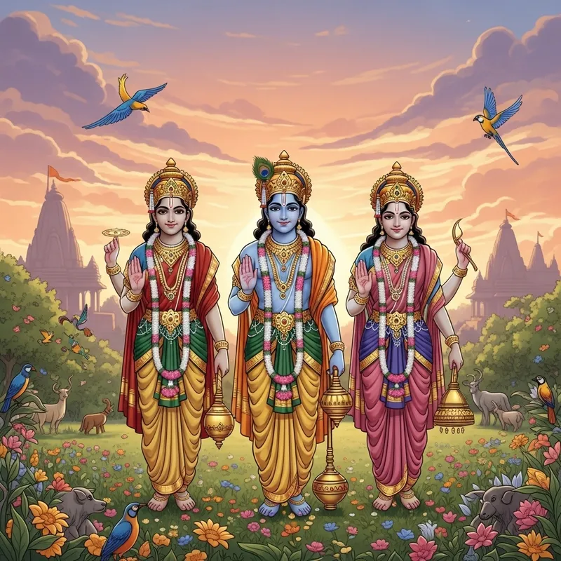 Indian Gods in a Serene Mythology Illustration