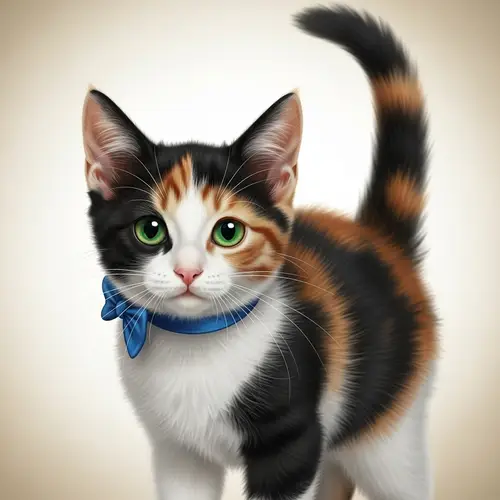 Adorable Small Domestic Cat with Swirling Black, White, and Orange Fur