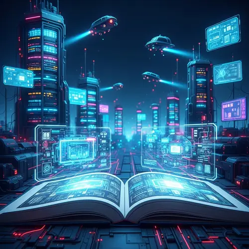 Futuristic Computer Science Book: Neon & Holograms