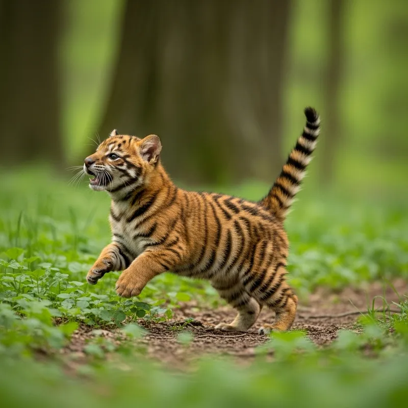 Playful Baby Disney Tigger Bouncing in Lush Forest