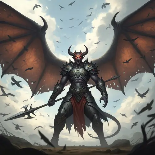 Dominant Demon with Wings and Spear Imagery