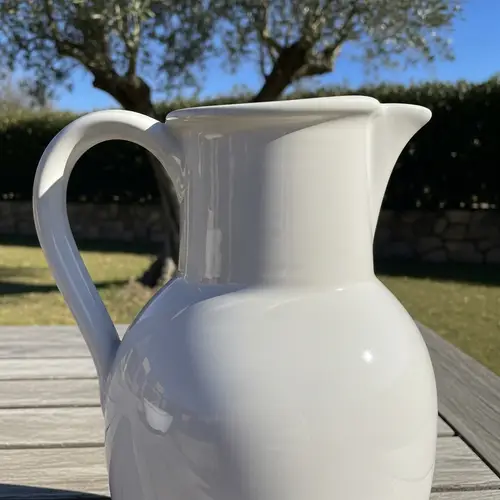 Traditional White Ceramic Jug for Serving Water or Wine