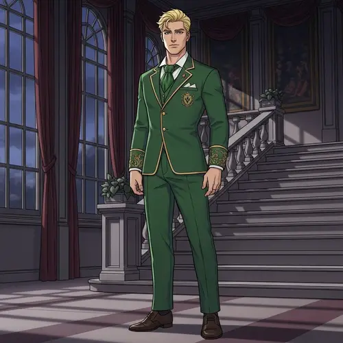 Stylish 22-Year-Old Caucasian Prince in Regal Green Suit