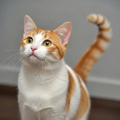 Playful Domestic Cat: White & Orange Coat, Curious Eyes