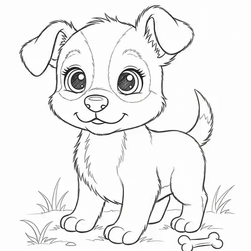 Cute Puppy Pencil Drawing for Kids Coloring Book