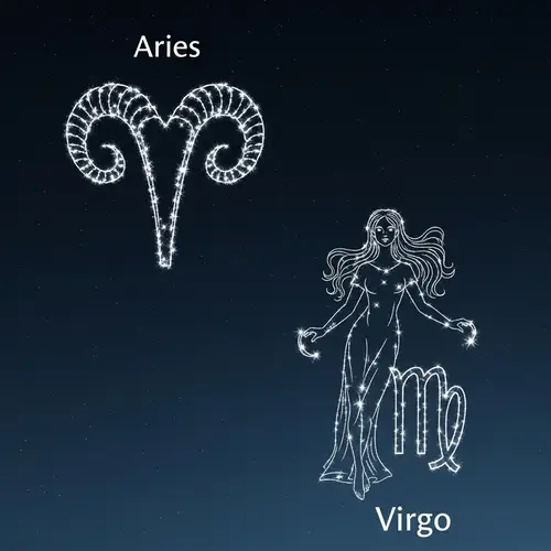 Aries and Virgo Constellations in Night Sky