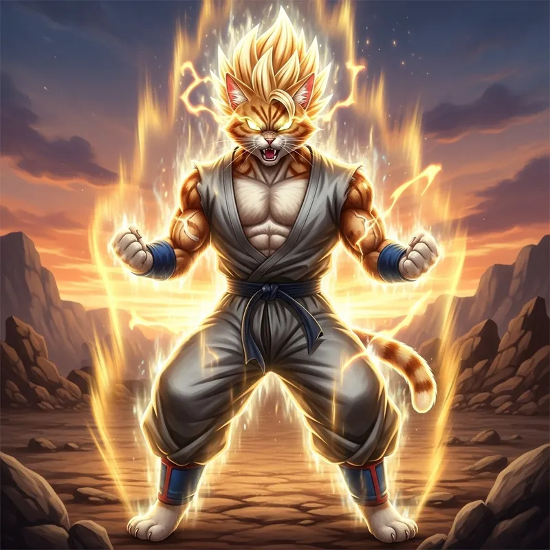 Super Saiyan Cat Chat | Golden Aura Energy