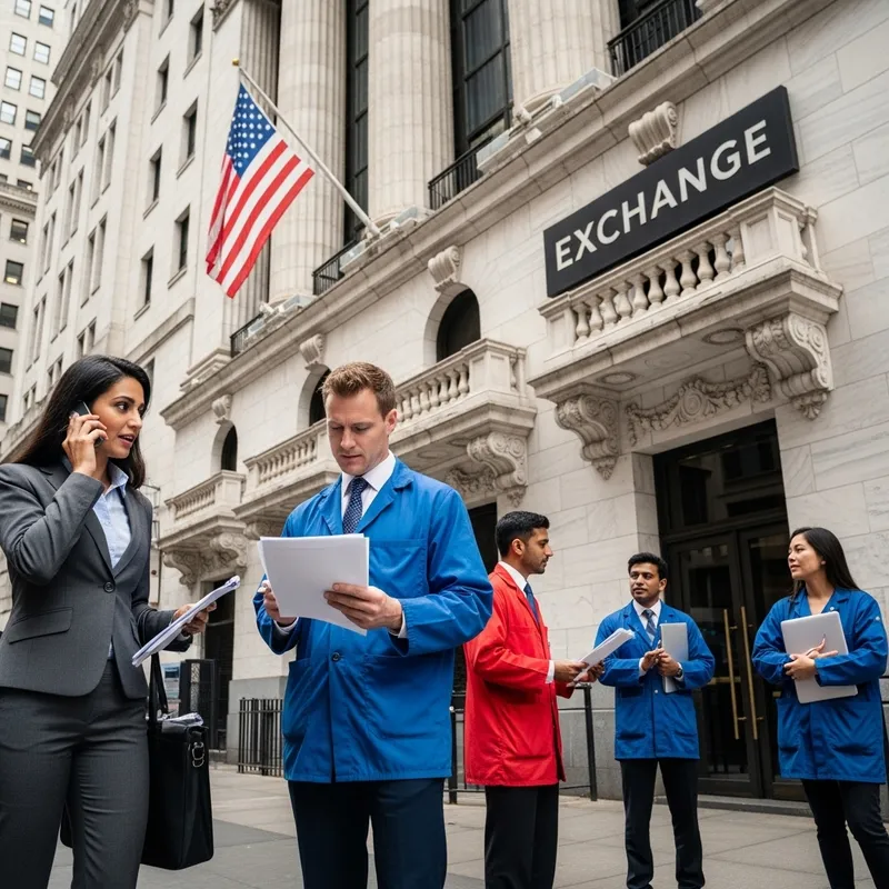 Stock Market Traders in Front of Exchange | Diverse Trading Scene