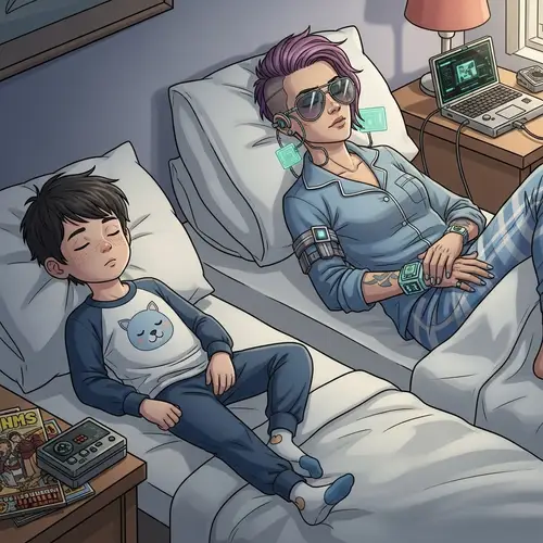 Serene Boy and Stylish Woman Sleeping in Cozy Pajamas