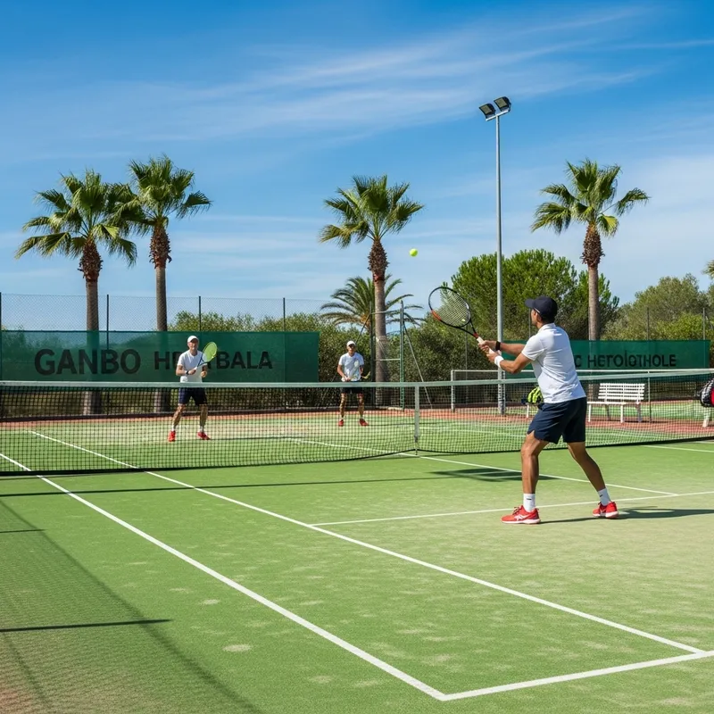 Vibrant Clay Tennis Court in Mallorca | Players in Action