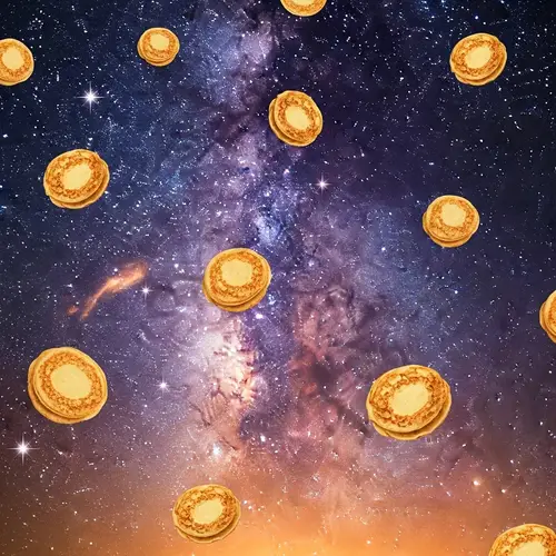 Golden Brown Bliny Floating in Milky Way - Cosmic Pancake Fantasy