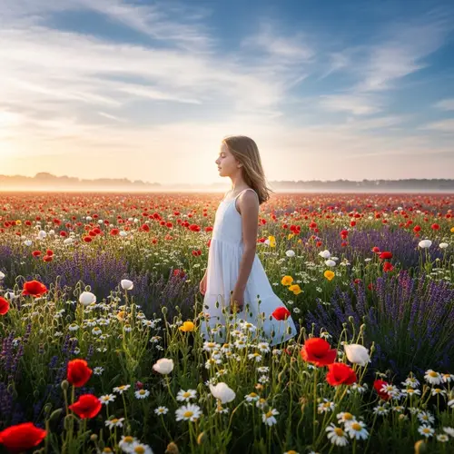 Girl in Flower Field - Nature Photography