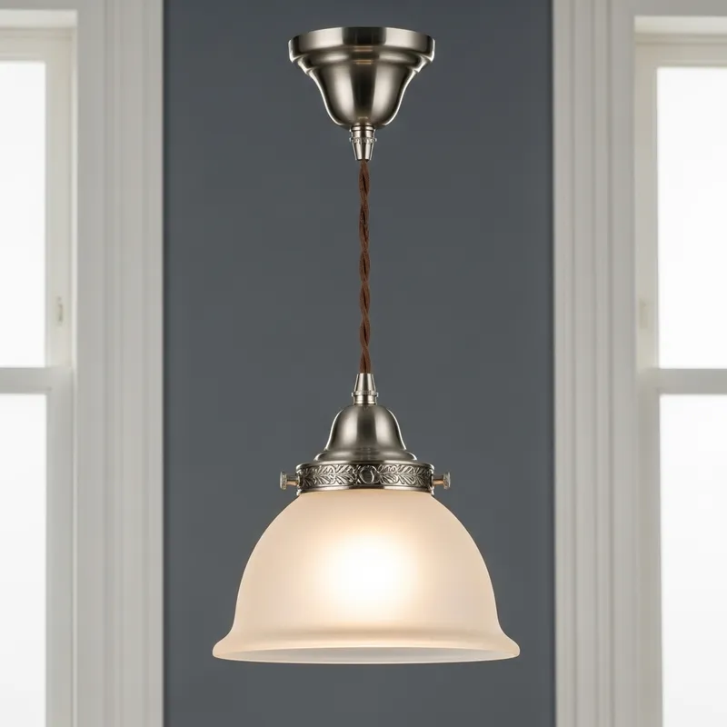Elegant Brushed Metal Hanging Lamp with Vintage Glass Shade