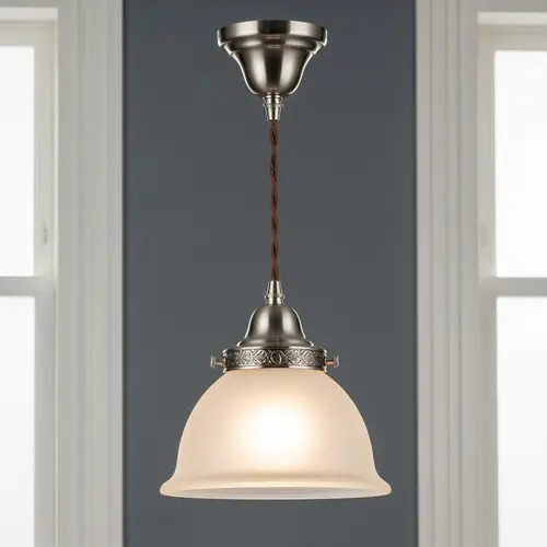Sleek Brushed Metal Hanging Lamp with Vintage Glass Shade