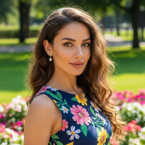 Graceful Woman in Chic Summer Dress with Pearl Earrings