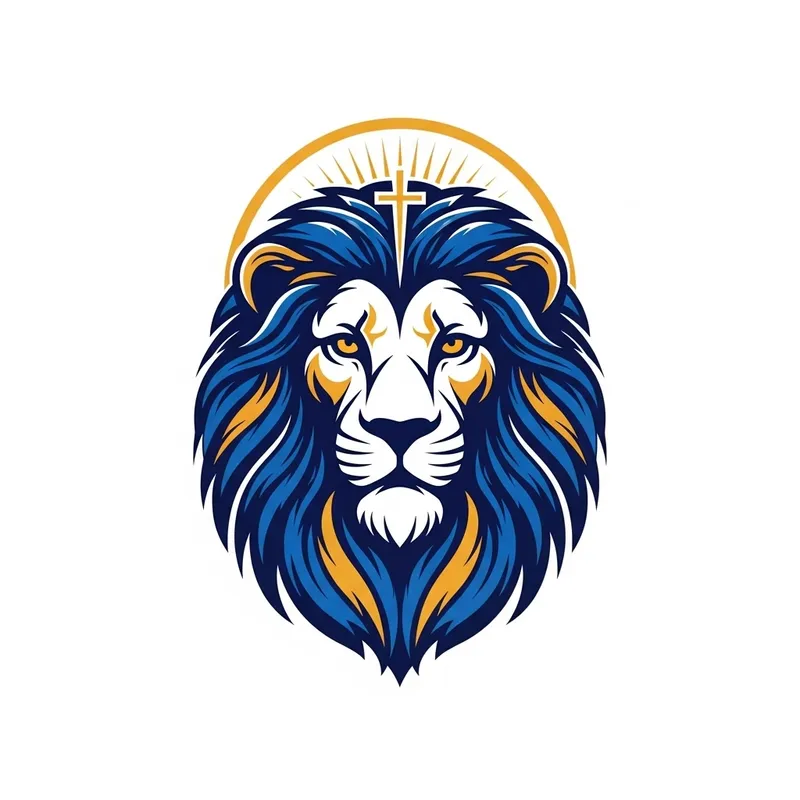Elegant Lion Church Logo Design in Blue & Gold
