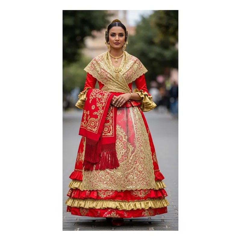 Traditional Sevillana Dress in Red and Gold Traditional Sevillana Dress in Red and Gold
