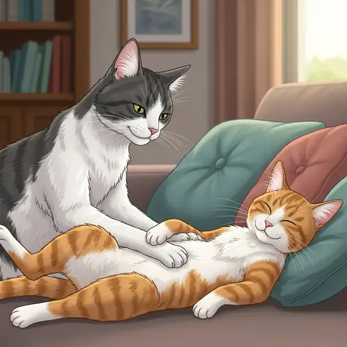 Daddy Cat Caressing Mommy Cat | Cozy Home Scene