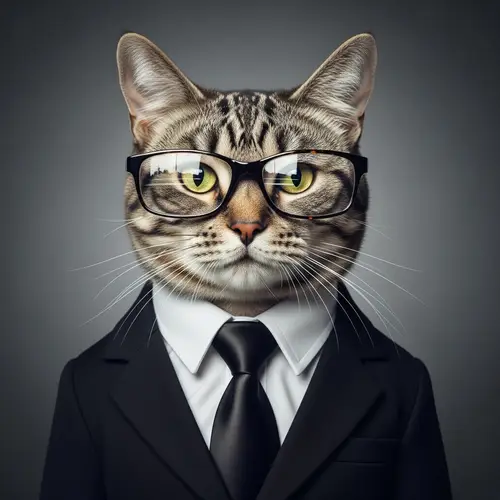 Professional Cat in Black Suit with Smart Glasses