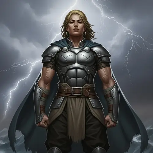 Stoic Powerful Figure with Dark Blond Hair | Strength and Composure